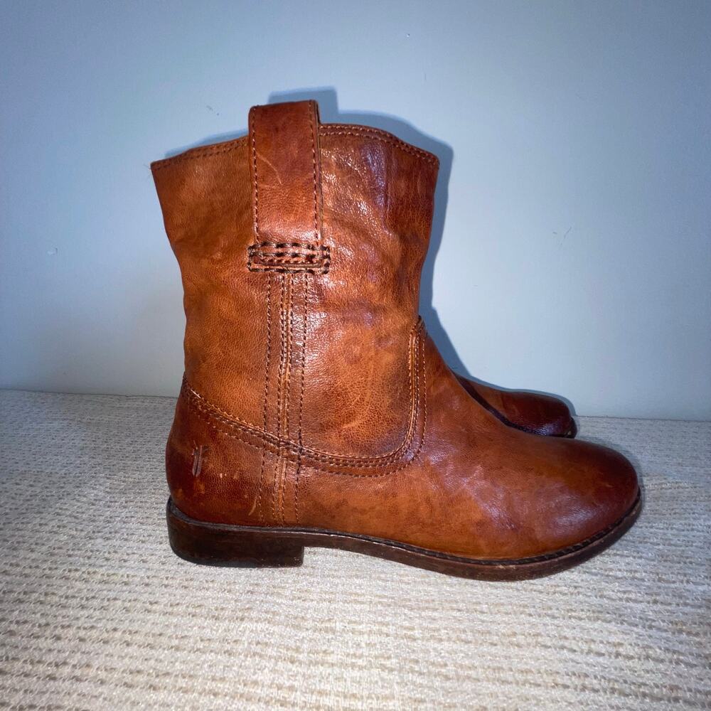 FRYE Anna Shortie Boots Brown Cognac Leather Ankle Booties